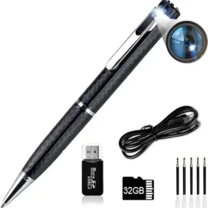 Spy Camera Pen 32GB,HD 1080P Hidden Pen Camera Portable Digital Video Recorder with Photo Taking,2 Hours Battery Pen Camera,Mini Body Camera 3 Ink Refills Pocket DVR for Business Conference