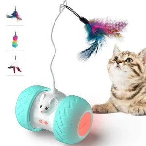 Upgrade Interactive Cat Toys - Automatic Cat Toys for Bored Indoor Adult with Remote Control, 3 Speeds, Indoor Cat Chase Hunting Feather Toys for Fitness, Playtime & Energy Release (Sky Blue)