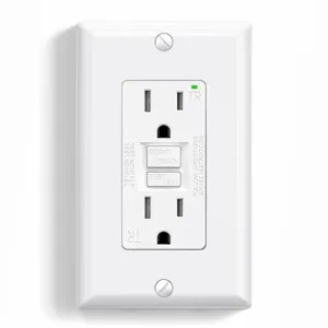 ELEGRP GFCI Outlet 15 Amp, Self-Test GFI Electrical Outlet with Narrow Design, Tamper Resistant GFCI Receptacle with LED Indicator, UL Listed, White, Wall Plate Included, 1 Pack