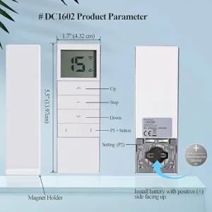 #DC1602 15 Channel Motorized Blind Remote Controller, Group Controls up to 15 Roller Blinds & Shades