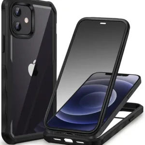 CENHUFO Compatible with iPhone 12 Case Built-in Privacy Screen Protector, 360 Full Body Shockproof Case for iPhone 12 with Anti Spy Screen Protector -Black