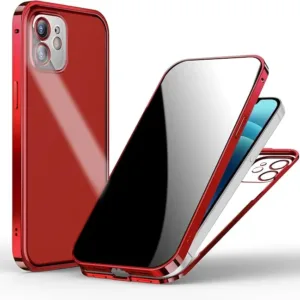 WEYNRBOX Privacy Case for iPhone 12 mini,Magnetic Double-sided Tempered Glass Case with Anti-peeping Screen Protector,Front & Back Metal Bumper/360 Full Cover Anti-Spy Phone Case for 12 Pro,Clear Red