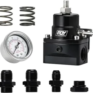 PQY Adjustable Fuel Pressure Regulator Kit 3-70PSI with AN8 Feed Port and AN6 Return Port (black) Brand: PQY