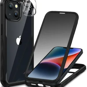 CENHUFO Compatible with iPhone 14/13 Case Built-in Privacy Screen Protector with Camera Lens Protector, 360°Full Body Shockproof Case for iPhone 13/14 with Anti Spy Screen Protector -Black