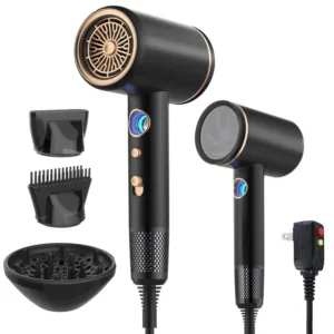 Hair Dryer,Travel Hair Dryer with Diffuser,110000 RPM High Speed Ionic Blow Dryer,Temperature Display,Low Noise&Lightweight Blow Dryer,Fast-Drying,No Heat Damage,Suitable for All Hairstyles(Black)