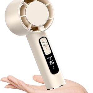 Portable Handheld Fan, Small Personal Fan with 100 Speeds & Digital Display Rechargeable Hand Held Desk Mini Fans for Travel/Office/Makeup/Vacation 3000mAh White