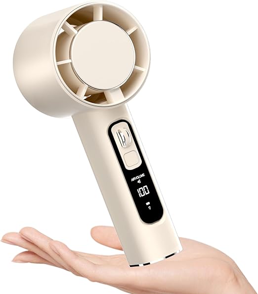 Portable Handheld Fan, Small Personal Fan with 100 Speeds & Digital Display Rechargeable Hand Held Desk Mini Fans for Travel/Office/Makeup/Vacation 3000mAh White