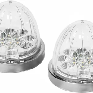 2PCS Dual Revolution Red Turn Signal and Marker to White Auxiliary 17 LED Watermelon Lights, Clear Lens & Stainless Steel Bezel Marker Lights for Freightliner Kenworth Peterbilt Trailer Heavy Trucks