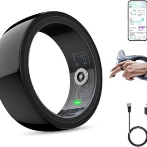 Smart Health Ring for Women Men,Smart Ring,Smart Ring Fitness Tracker,Health&Sleep Tracker,IP68 Waterproof,Remote Camera Control,No App Fee for Standard Features for iPhone & Android(Black, 10#)