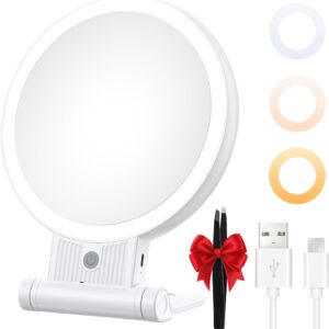 Makeup Mirror, 1X/30X Magnification with 3 level LED Lights, 2000 mAh Rechargeable Double Sided Magnifying Mirror with 360° Rotation, Perfect for Precision Grooming and Makeup, Women Gift