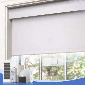 Motorized Blinds with Remote,100% Blackout Smart Roller Blinds,Rechargeable Roller Shades【Solar Panel Included】 Wireless Electric Cordless Blinds with Cover Compatible with Alexa White 34 * 72