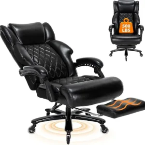 500 LBS Big and Tall Office Chair with Foot Rest High Back Recline Ergonomic Chair for Heavy People, Executive Office Chair Comfortable for Home Office, Large Computer Desk Chair Black