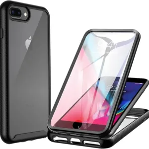 CENHUFO Case for iPhone 8 Plus/iPhone 7 Plus/iPhone 6S Plus/6 Plus, Shockproof Case with Screen Protector, 360° Protected Phone Double Sided Full Case Portable Transparent – Black