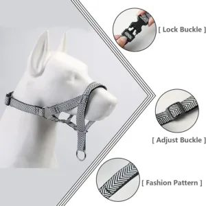 Gentle Dog Head Collar with Soft Nylon, No-Pull Padded Head Halter with Stripes, Adjustable Nose Leash for Safe Easy Walking Control(L,Black)