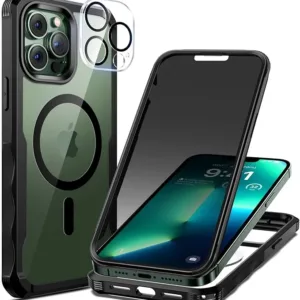 seacosmo Magnetic for iPhone 13 Pro Max Case, Privacy Phone Cover Compatible with Magsafe Built-in Anti Peep Tempered Glass Privacy Screen Protector and Camera Protective Full Body Shockproof - Black
