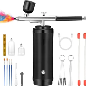 Airbrush Kit with Compressor - High-Pressure Portable Air Brush with 0.2/0.3/0.5mm Nozzle, Non-Clogging Spray Gun with Cleaning Brush for Painting Model Barber Cake