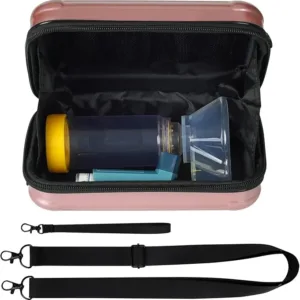 MGZNMTY Hard Travel Case for Portable Nebulizer, Handheld Inhaler Nebulizer Machine for Adults and Kids Carry Case with Shoulder Crossbody Rope and Mesh Pocket for Medicine, Rose Gold (Only Case)