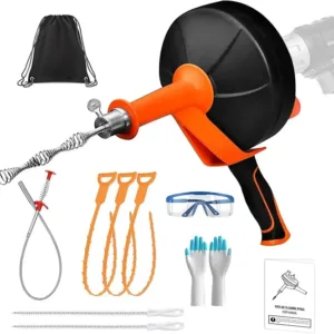 7.5M Drain Snake Drain Unblocker Tools, Toilet Snake Auger Rods with Flexible Wire Drill Attachment for Kitchen Bathroom Shower Sink Pipe Plumbing
