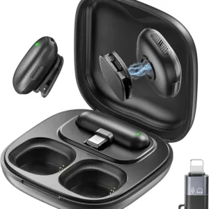 Mini Wireless Lavalier Microphone for iPhone/Android, Lapel Mics with USB-C/Lightning Plug-Play, AI Noise Cancelling, Magnetic Mic, Charging Case Included, 164ft for Stream, Vlog, TikTok