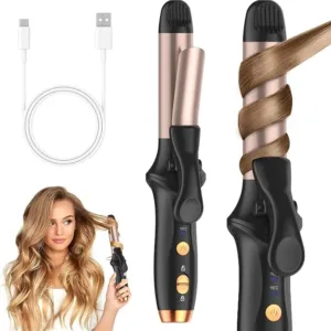 Cordless Curling Iron Mini Hair Curling, 3 Temp Setting Portable Travel Flat Iron,4000mAh USB Rechargeable Travel Hair Curler for Long and Short Hair