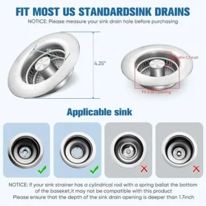 2025 Upgraded 3 in 1 Kitchen Sink Drain Strainer&Sink Stopper,Stainless Steel Pop up Sink Drain Strainer,Anti-Clogging Basket Strainer,High Durability with Brass Core,Fit 3-1/2",Silver