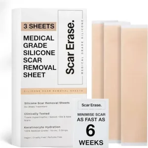 SCAR ERASE Medical Grade Silicone Scar Sheets (3cm x 15cm) - Soften and Flattens Keloid, Hypertrophic, Surgery, Injury & C-Section Scars - Vegan, Cruelty-Free - 6 Week Reusable Treatment (Pack of 3)