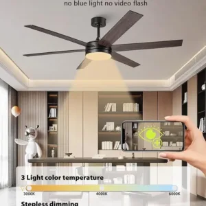 60 Inch Large Ceiling Fans with Lights and Remote, Indoor Outdoor Black Modern Ceiling Fan, 3CCT, Reversible DC Motor Dual-Sided Blades High CFM Ceiling Fan for Bedroom Living Room Patio Garage