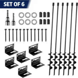 MIXXIDEA 24 in Mobile Home Anchors, Metal Ground Anchor Screw in, Heavy-Duty Earth Anchors with Adapter for Drill, Anchor Kits (24in-6pk)