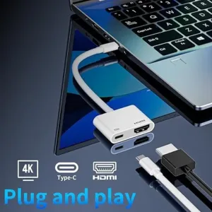 USB C to HDMI Adapter, 4K@60Hz Type C to HDMI with 100W PD Fast Charging Port Video & Audio Sync Screen Converter Digital AV Adapter Compatible with iPhone 16/16 Pro/16 Pro Max/15/15 Pro/15 Pro Max