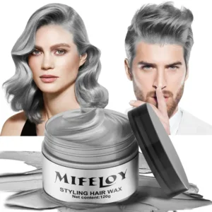 JVR Gray Temporary Hair Color Wax, Instant Hairstyle Cream, Grey Styling Pomade for Men Women Youth Kids, Disposable & Washable Coloring Mud Hair Style All Day Hold for Party, Cosplay, Masquerade, 80g
