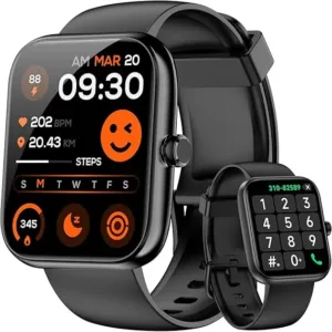 Smart Watch for Men Women Alexa Built-in, 1.83" HD Fitness Tracker Touchscreen with Call Function, IP68 Waterproof, 120+ Sport Modes, 24/7 Heart Rate/Sleep Monitor, iOS Android Compatible (Black)