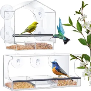 Transparent Window Acrylic Bird Feeders for Outdoors - Enhanced Suction Grip, Bird Watching for Cats, Easy-to-Clean S2