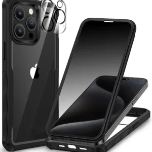 CENHUFO Privacy Case for iPhone 15 Pro Max with Built-in Screen Protector and Camera Lens Cover - Black