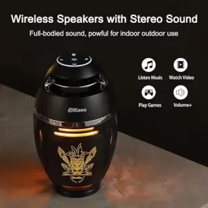 Outdoor Bluetooth Speakers, Gifts for Men, Bluetooth 5.3 Wireless Speakers Base with Flame Lights, Birthday Gift for Dad Him Women Mom, Cool Gadget Decorations for Patio Garden Yard Party
