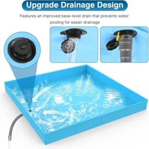 Portable Shower Pan, Foldable Camping Shower Base with Detachable Drain Pipe, 40" x 40" x 4" Outdoor Shower Floor for Beach, RV, Indoor Shower Stall