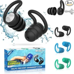Waterproof Swimming Ear Plugs for Adults - 3 Pairs Silicone Swim Earplugs for Surfing,Diving,Showering and Other Water Sports - Keep Water Out and Ear Protection.