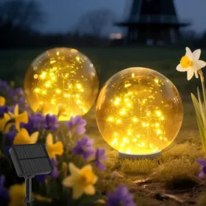 Solar Ball Garden Lights Outdoor Waterproof,80 LED Glass Globe Solar Power Pathway Lights for Ground Path Yard Patio Lawn, Christmas Decoration Landscape Warm White(2 Pack 7.94'')