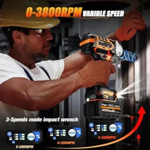 Cordless Impact Wrench 1/2 inch, High Torque 900Ft-lbs (1200N.m) Brushless Impact Gun,3800RPM,2x4000mAh Battery, 6 Sockets,LED Light,Electric Impact Motor Variable Speeds for Car/Mower/Pickup
