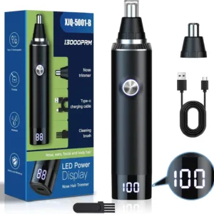 Ear and Nose Hair Trimmer for Men, 2025 Professional Painless USB Rechargeable Eyebrow & Facial Hair Trimmer, 13,000 RPM Precision Tool with Powerful Motor and Dual-Edge Blades, IPX7 Waterproof