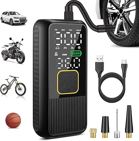 Tire Inflator Portable Air Compressor, 4X Faster 150PSI Smart Air Pump for Car Tires with Digital Pressure Gauge, Portable Fast Tire Inflator for Car, Bike, Motorcycle, Balls