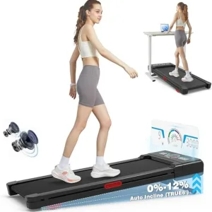 Walking Pad Treadmill with 12% 9-Level Auto Incline, 450 lbs Capacity and RGB LED Screen Under Desk Treadmill with Hiking Mode, Compact Treadmills for Home Small/Office