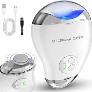 Kitcanis Electric Nail Clippers, 4-in-1 Cutting and Grinding Automatic& Nail Scraps Storage, 3-Speed Nail Cutter with LED Light, Rechargeable Fingernail Trimmer for Baby, Kids, Adults, Elderly-White