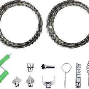 Drain Snake Unblocker, 3M / 6M Drain Auger Spring Spiral Diameter 12 mm, with 6 Pieces Drain Cleaner Cutting Head and 1 Manual Adapters, Sink Unblocker and Drain Unblocker Tool (6M)