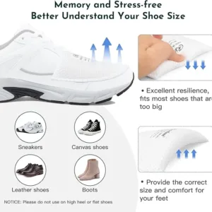 Riootlnm Comfort Fillers for Shoe Too Big, Spacers Cushions Pads for Loose Shoes, Size Reducer Made Shoe Fit Smaller, Prevent Slip Toe Inserts for Pain Relief (White, 1Pair(Half Size Bigger))