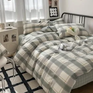 Mixinni Twin XL Comforter Set Green Geometric Checkered Plaid Bedding Comforter Set Men Boys Modern Style All Season Soft Fluffy Lightweight Bedding Set-Twin XL Size