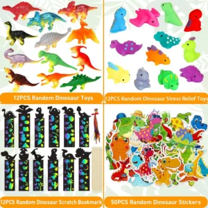 Dinosaur Party Favors for 12 Kids Dinosaur Birthday Party Supplies, Dino Goodie Bags Stuffers for Boys Girls, Dinosaur Birthday Gift Bags Fillers Dinosaur Themed Party Toys