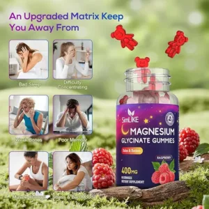 Magnesium Glycinate Gummies 400mg, High Absorption Magnesium Gummies with L-Theanine, Ashwagandha & GABA for Relaxation, Stress Relief & Sleep, Sugar Free, Vegan, 60 Raspberry