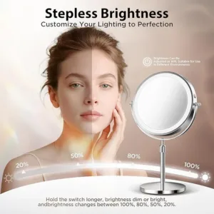 Makeup Mirror, 1X/30X Double Sided Magnifying Mirror with 3 Colors, 3200 mAh Rechargeable Vanity Mirror with 360° Rotation, Brightness Adjustable Magnification Light up Mirror, Women Gift