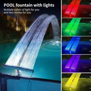 Solar Pool Fountain with 15-Color 10-Mode LED Lights, Above/Inground Pool Fountain Waterfall with Remote & Solar Panel, Adjustable Pool Sprinkler Relaxation & Cooling 10–20°F