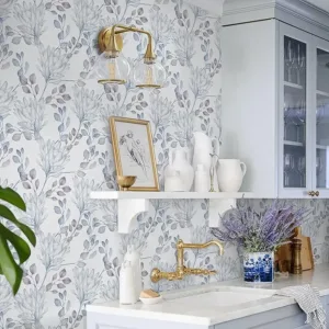 CiCiwind Floral Contact Paper Peel and Stick Blue Purple Wallpaper Removable Self Adhesive Botanical Leaf Boho Wall Paper Waterproof for Bathroom Kitchen Cabinets Drawer 17.3" × 78.7"